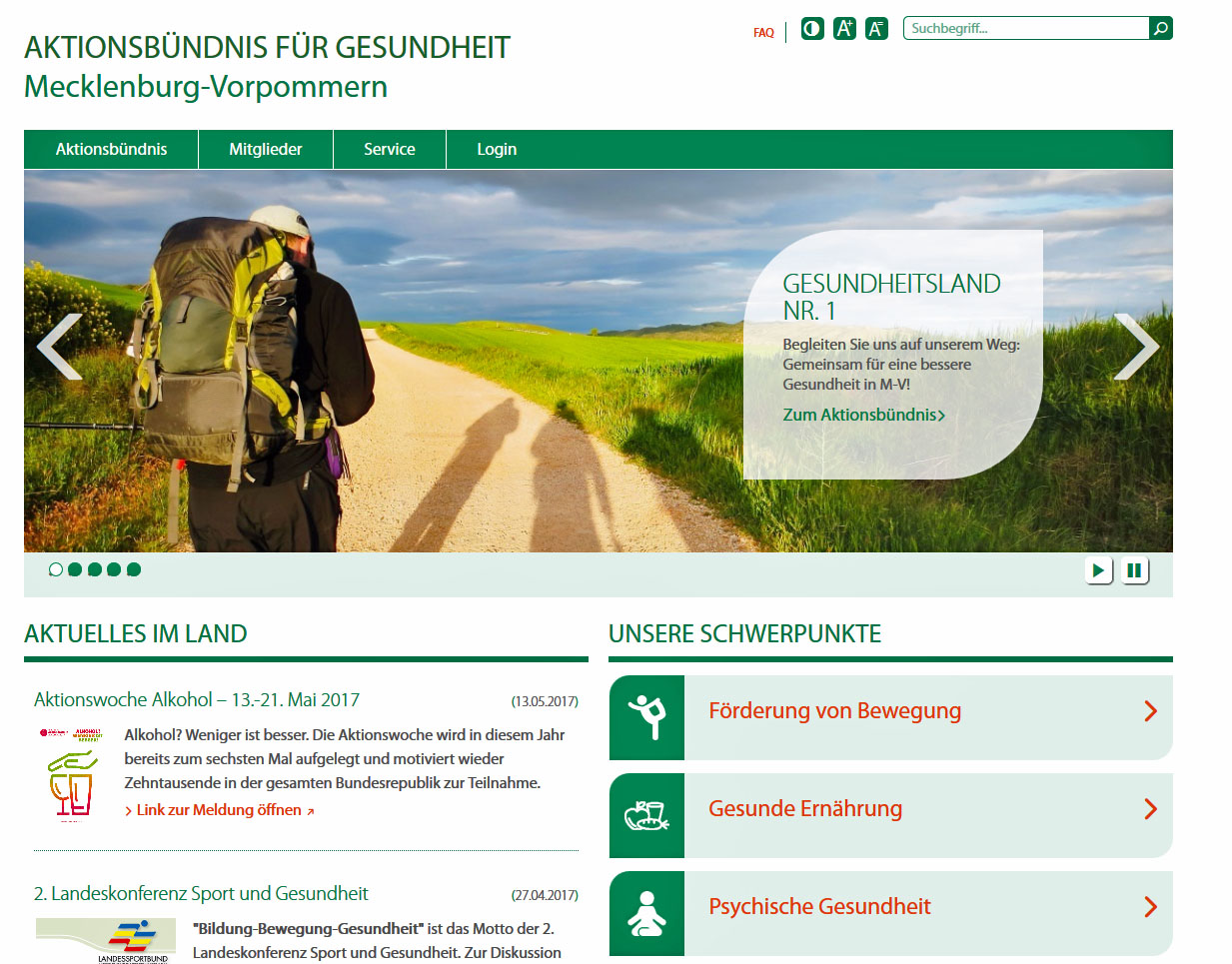 Screenshot der Website www.aktionsbuendnis-gesundheit-mv.de