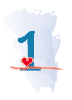 Die Abbildung zeigt das Logo vom ersten Handlungs-Feld im Maßnahmen-Plan 2.0. Im Hintergrund der Abbildung ist auf hellblauem Hintergrund die Fläche der Bundesrepublik Deutschland abgebildet. Im Vordergrund sind in dunkelblauer Schriftfarbe die Zahl 1 und ein Herz rotes Herz abgebildet. Das Herz steht für den Begriff "Verständnis".