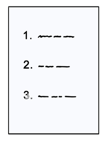 Eine Zeichnung von nummerierten Aufzählungen auf einem Blatt Papier.