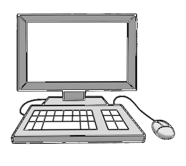 Zeichnung von einem Computer mit einer Tastatur und einer Computer-Maus.