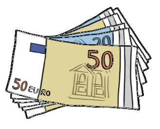 Eine Zeichung von Euro-Geldscheinen auf einem Stapel.