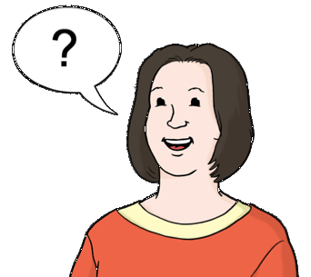 Eine Zeichnung von einer Frau mit einer Sprechblase über dem Kopf. Die Sprechblase enthält ein Fragezeichen.