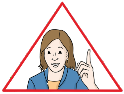 Eine Zeichnung von einem roten Dreieck mit einer Frau in der Mitte. Die Frau hebt den Zeigefinger.