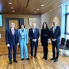 v.r.n.l. OLG-Präsident Kai-Uwe Theede, Justizministerin Jacqueline Bernhardt, Warens Amtsgerichtsdirektor Jörg Schiller, die frühere Amtsgerichtsdirektorin Heike Paulmann, Neubrandenburgs Landgerichtspräsident Dr. Sascha Ott. @JM